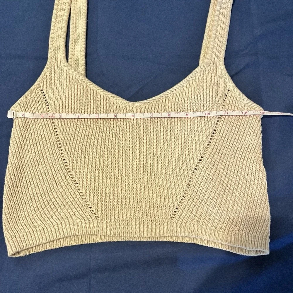 CottonOn Women L Tan Pointelle Knit Bralette Sweater Tank Boho Beach Festival - Picture 3 of 5